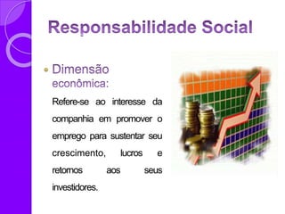 
Refere-se ao interesse da
companhia em promover o
emprego para sustentar seu
crescimento, lucros e
retornos aos seus
investidores.
 