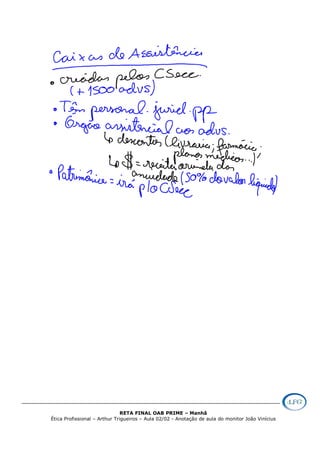 RETA FINAL OAB PRIME – Manhã
Ética Profissional – Arthur Trigueiros – Aula 02/02 - Anotação de aula do monitor João Vinícius
 
