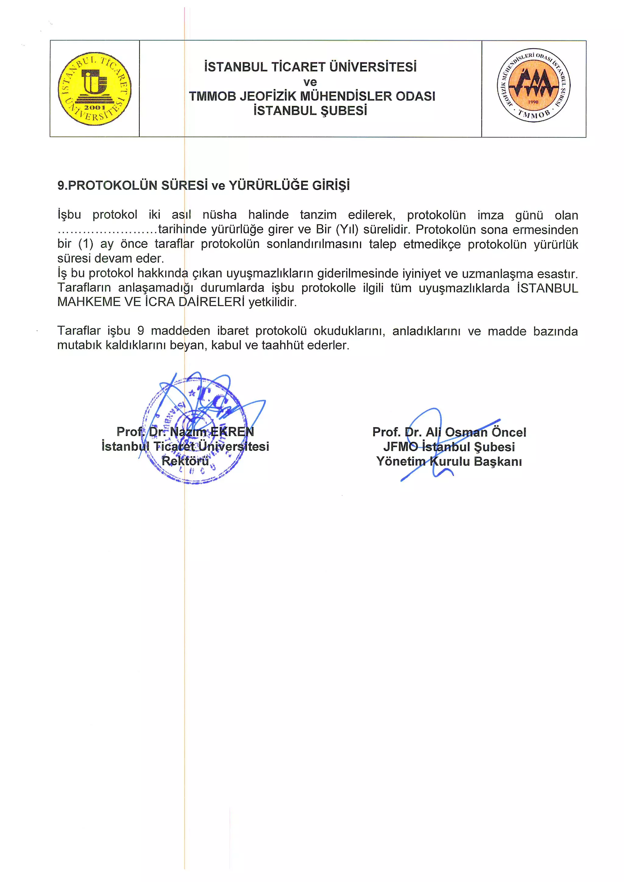 JFMO İstanbul Şube ve İstanbul Ticaret Üniversitesi Arasında Protokol