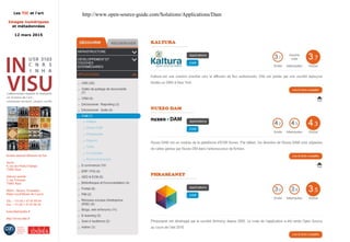 Les TIC et l'art
Images numériques
et métadonnées
12 mars 2015
Institut national d'histoire de l'art
Accès :
6, rue des Petits-Champs
75002 Paris
Adresse postale :
2, rue Vivienne
75002 Paris
Métro : Bourse, Pyramides
Palais royal/Musée du Louvre
Tél. : +33 (0) 1 47 03 89 84
Fax : +33 (0) 1 47 03 86 36
lesticetlart@inha.fr
http://invisu.inha.fr
http://www.open-source-guide.com/Solutions/Applications/Dam
 