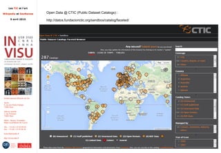 Les TIC et l'art
Wikipedia et GeoNames
9 avril 2015
Institut national d'histoire de l'art
Accès :
6, rue des Petits-Champs
75002 Paris
Adresse postale :
2, rue Vivienne
75002 Paris
Métro : Bourse, Pyramides
Palais royal/Musée du Louvre
Tél. : +33 (0) 1 47 03 89 84
Fax : +33 (0) 1 47 03 86 36
lesticetlart@inha.fr
http://invisu.inha.fr
Open Data @ CTIC (Public Dataset Catalogs) :
http://datos.fundacionctic.org/sandbox/catalog/faceted/
 