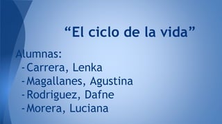 Alumnas:
-Carrera, Lenka
-Magallanes, Agustina
-Rodriguez, Dafne
-Morera, Luciana
“El ciclo de la vida”
 