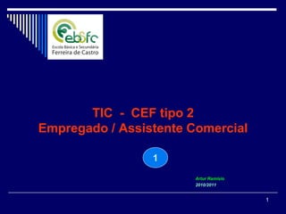 TIC - CEF tipo 2
Empregado / Assistente Comercial

                 1
                        Artur Ramísio
                        2010/2011


                                        1
 