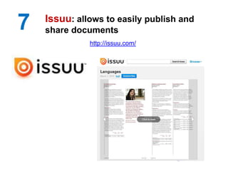 7
http://issuu.com/
Issuu: allows to easily publish and
share documents
 