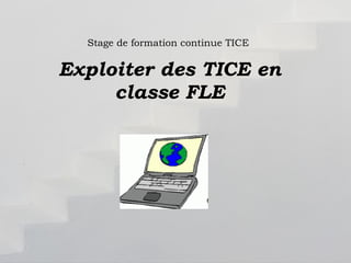 Stage de formation continue TICE Exploiter des TICE en classe FLE Exploitation des TICE en classe FLE Formateur Vera  Paşca 