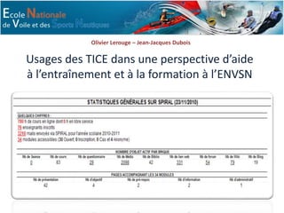 Usages des TICE dans une perspective d’aide
à l’entraînement et à la formation à l’ENVSN
Olivier Lerouge – Jean-Jacques Dubois
 