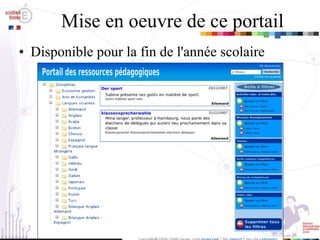 Mise en oeuvre de ce portail Disponible pour la fin de l'année scolaire 