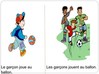 Le garçon joue au
ballon.
Les garçons jouent au ballon.
 