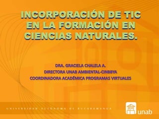 INCORPORACIÓN DE TIC EN LA FORMACIÓN EN CIENCIAS NATURALES.  Dra. Graciela Chalela A. Directora UNAB Ambiental-CINBBYA Coordinadora Académica Programas Virtuales 