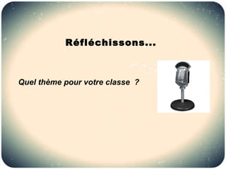 Réfléchissons...



Quel thème pour votre classe ?
 