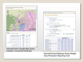 HarvestChoice Google Map Query Interface:  Household Attributes HarvestChoice Database Query Widget: Crop Production Reporting Tool 