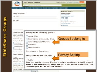 EthicShare  Groups Groups I belong to Privacy Setting 