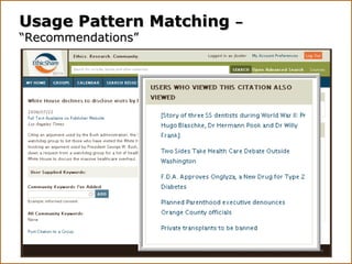 Usage Pattern Matching  –  “Recommendations” 