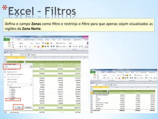 * 	
  
Deﬁna	
  o	
  campo	
  Zonas	
  como	
  ﬁltro	
  e	
  restrinja	
  o	
  ﬁltro	
  para	
  que	
  apenas	
  sejam	
  visualizadas	
  as	
  
regiões	
  da	
  Zona	
  Norte.	
  	
  
 