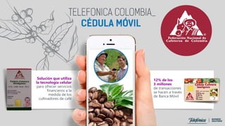 12% de los
3 millones
de transacciones
se hacen a través
de Banca Móvil
Solución que utiliza
la tecnología celular
para ofrecer servicios
financieros a la
medida de los
cultivadores de café
 