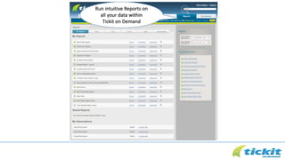 Run intuitive Reports on
all your data within
Tickit on Demand
 