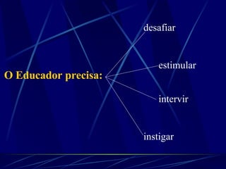 O Educador precisa: desafiar intervir instigar estimular