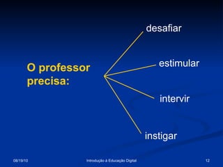 O professor precisa: desafiar intervir instigar estimular 