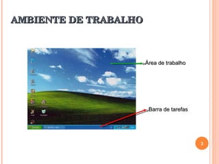 AMBIENTE DE TRABALHO Área de trabalho Barra de tarefas 