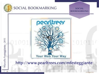39
MarcelloFesteggiante-2015
29 maggio 2015
SOCIAL BOOKMARKING SOCIAL
BOOKMARKING
http://www.pearltrees.com/mfesteggiante
 