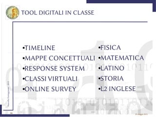 46
MarcelloFesteggiante-2015
29 maggio 2015
TOOL DIGITALI IN CLASSE
●TIMELINE
●MAPPE CONCETTUALI
●RESPONSE SYSTEM
●CLASSI VIRTUALI
●ONLINE SURVEY
●FISICA
●MATEMATICA
●LATINO
●STORIA
●L2 INGLESE
 