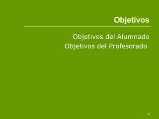 Objetivos del Alumnado Objetivos del Profesorado  Objetivos 