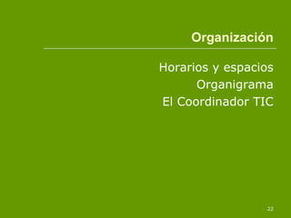 Organización Horarios y espacios Organigrama El Coordinador TIC 