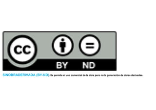 SINOBRADERIVADA (BY-ND): Se permite el uso comercial de la obra pero no la generación de obras derivadas.