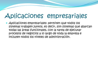 Recursos humanosPerspectiva de los usuarios:examina los sistemas en términos de los niveles de administración y los tipos de decisiones que apoyanSistemas de procesamiento de transacciones (TPS – Transaction Processing System)Sistemas de Información Gerencial (MIS – Management Information System)Sistemas de Apoyo a las Decisiones (DSS – Decision Support System)Sistemas de Apoyo a Ejecutivos (ESS – Executive Support System)
