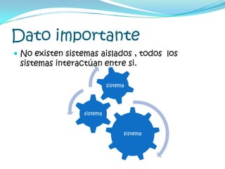 Dato importante	No existen sistemas aislados , todos  los  sistemas interactúan entre si. 