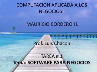 COMPUTACION APLICADA A LOS
        NEGOCIOS I

    MAURICIO CORDERO H.


       Prof. Luis Chacon

          TAREA # 1
Tema: SOFTWARE PARA NEGOCIOS
 