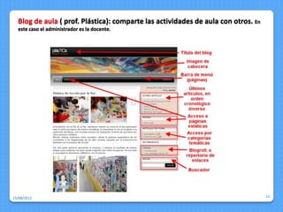 Blog de aula ( prof. Plástica): comparte las actividades de aula con otros. En
  este caso el administrador es la docente.




15/08/2012                                                                         13
 