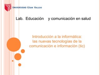 Lab. Educación

y comunicación en salud

Introducción a la informática:
las nuevas tecnologías de la
comunicación e información (tic)

 