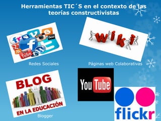 Redes Sociales Páginas web Colaborativas
Blogger
Herramientas TIC´S en el contexto de las
teorías constructivistas
 