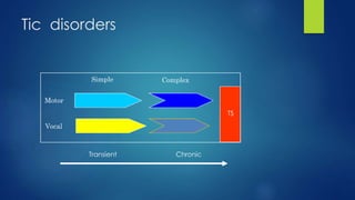 Tic disorders
Transient Chronic
TS
 