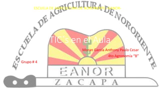 ESCUELA DE AGRICULTURA DE NORORIENTE –EANOR- 
TIC´s en el Aula 
Moran García Anthony Paulo Cesar 
4to Agronomía “B” 
Grupo # 4 
 