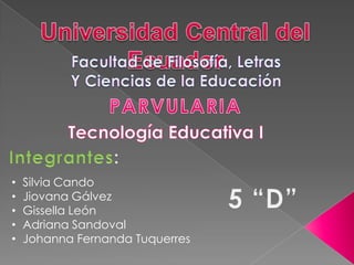 •   Silvia Cando
•   Jiovana Gálvez
•   Gissella León
•   Adriana Sandoval
•   Johanna Fernanda Tuquerres
 