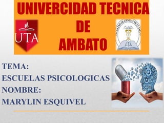 UNIVERCIDAD TECNICA
DE
AMBATO
TEMA:
ESCUELAS PSICOLOGICAS
NOMBRE:
MARYLIN ESQUIVEL
 