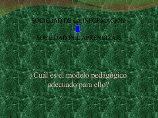 SOCIEDAD DE LA INFORMACION  SOCIEDAD DEL APRENDIZAJE ¿Cuál es el modelo pedagógico adecuado para ello? 
