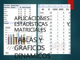 TABLAS Y
GRAFICOS
DINAMICOS
APLICACIONES
ESTADISTICAS Y
MATRICIALES
 