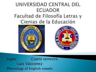 Inglés          Cuarto semestre
         Luis Vásconez
Phonology of English vowels
 
