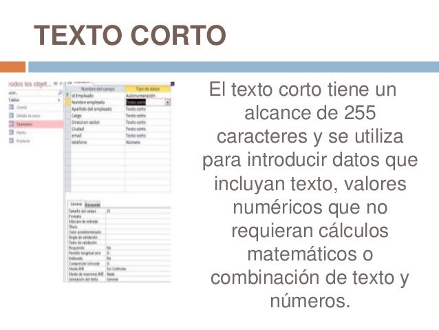 tipos de datos de access