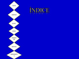 TEXTO
GRÁFICO
AUDIO
VIDEO
ANIMACI
ÓN
NATIVOS
INMIGRANTE
S