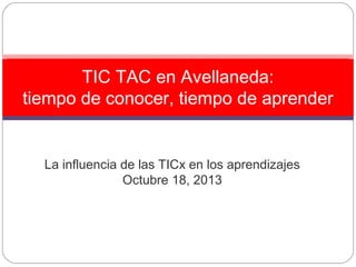 TIC TAC en Avellaneda:
tiempo de conocer, tiempo de aprender

La influencia de las TICx en los aprendizajes
Octubre 18, 2013

 