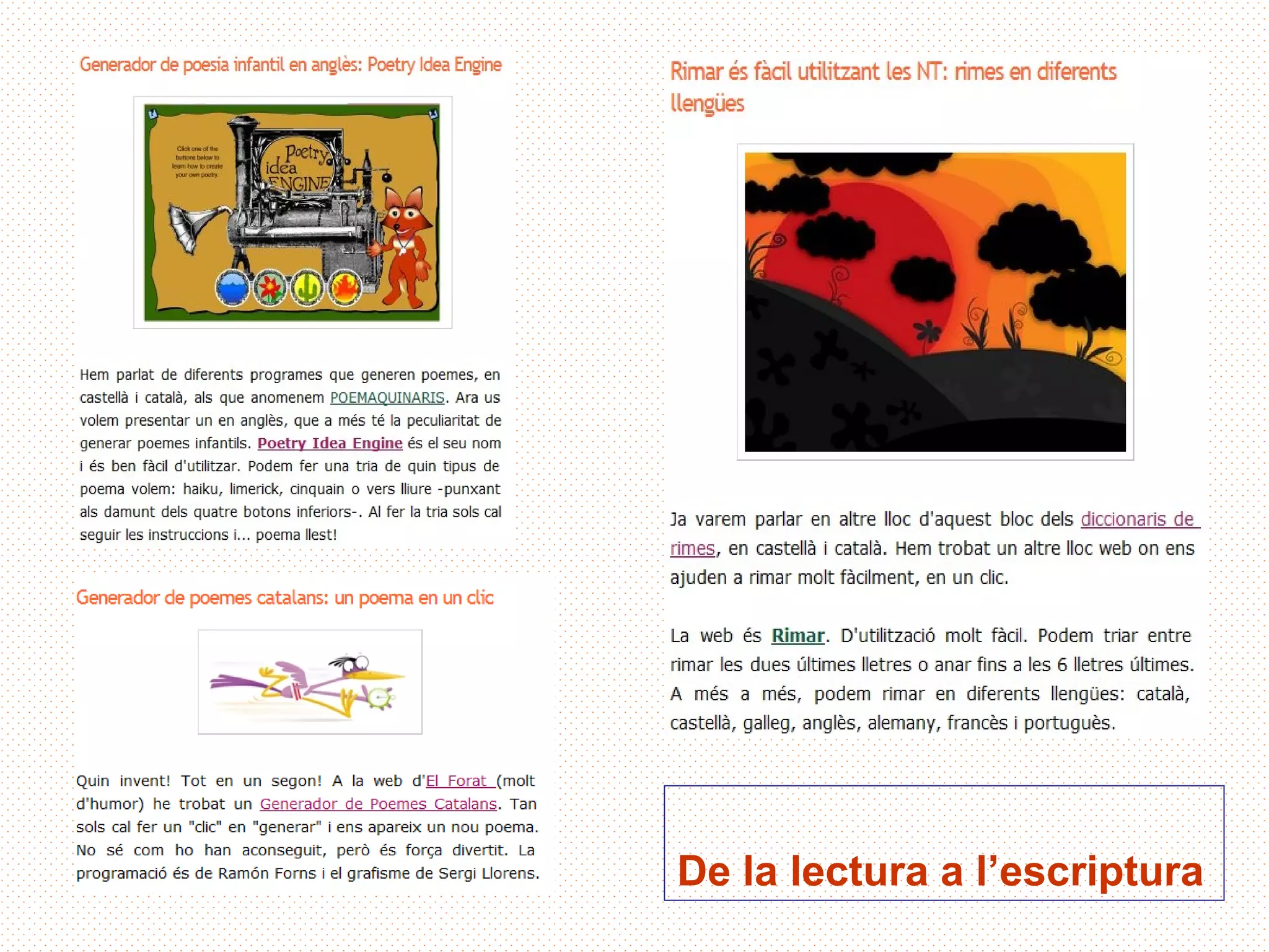 De la lectura a l’escriptura
 