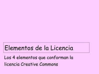 Elementos de la Licencia Los 4 elementos que conforman la licencia Creative Commons 