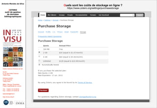 Antonio Mendes da Silva
ZOTERO
outil de gestion
de données
bibliographiques
Institut national d'histoire de l'art
Accès :
6, rue des Petits Champs
75002 Paris
Adresse postale :
2, rue Vivienne
75002 Paris
Métro : Bourse, Pyramides
Palais royal/Musée du Louvre
Tél. : +33(0)1 47 03 89 84
Fax : +33(0)1 47 03 86 36
lesticetlart@inha.fr
http://invisu.inha.fr
Quels sont les coûts de stockage en ligne ?
https://www.zotero.org/settings/purchasestorage
Quels sont les coûts de stockage en ligne ?
https://www.zotero.org/settings/purchasestorage
 