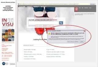 Antonio Mendes da Silva
ZOTERO
outil de gestion
de données
bibliographiques
Institut national d'histoire de l'art
Accès :
6, rue des Petits Champs
75002 Paris
Adresse postale :
2, rue Vivienne
75002 Paris
Métro : Bourse, Pyramides
Palais royal/Musée du Louvre
Tél. : +33(0)1 47 03 89 84
Fax : +33(0)1 47 03 86 36
lesticetlart@inha.fr
http://invisu.inha.fr
 