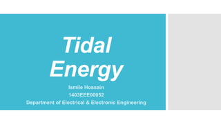 Tidal
Energy
Ismile Hossain
1403EEE00052
Department of Electrical & Electronic Engineering
 