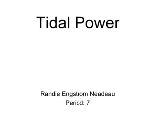 Tidal Power Randie Engstrom Neadeau Period: 7 